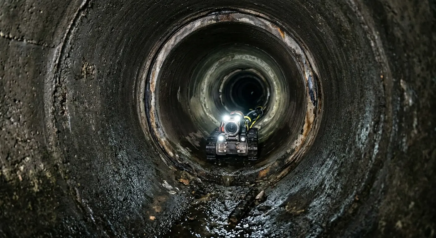 Robotic sewer camera inspecting pipe interior for Sewer Line Cleaning in Harvey